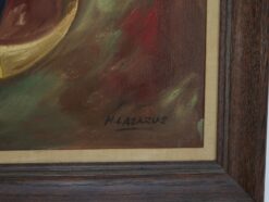 Discover an original oil painting by H. Lazarus, presenting a captivating portrayal of a sad clown. This vintage masterpiece, in great condition