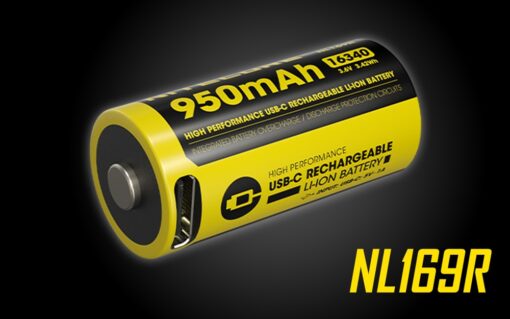 From Nitecore's most recent battery update, the NL169R is a high-quality 16340 Lithium-ion USB-C rechargeable battery. It has increased its capacity 950mAh by an impressive 46%, compared to its predecessor, the NL166. The NL169R also features a light indicator that displays when it's done charging, ensuring you're informed when it's ready for use. Crafted with Nitecore's signature safety features and quality engineering, the NL169R upholds the brand's reputation as a reliable source of rechargeable Li-ion batteries.