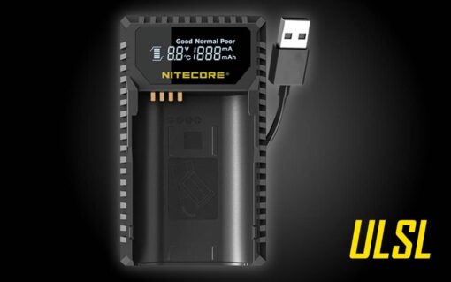 A brightly lit LCD display reports key battery information including battery type, capacity, voltage, charging status and health. The ULSL offers smart charging management to automatically apply the correct charging current, prevent overcharging and protect against improperly inserted batteries. Compatible with many solar panels and power banks, the ULSL is a versatile charger for at home and on-the-go.