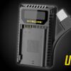 Introducing the NITECORE UNK2 USB Travel Charger specifically designed to recharge Nikon EN-EL15, EN-EL15a, EN-EL15b camera batteries. With a dual port design, the UNK2 simultaneously charges 2 batteries in only 2 hours, ensuring your camera will be ready whenever you need it. This compact battery charger features a built-in USB charging input that stows away in a secure side trough to save space and prevent wear. Weighing just over 2 ounces, the UNK2 is an ideal solution for portable charging without taking up extra room in your bag.