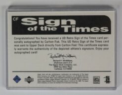 Own a piece of baseball history with this autographed Carlton Fisk 1998 UDA Retro Sign of the Times card. Authenticated by UDA and in excellent condition, this collectible comes in a hard case. Add this iconic autograph to your collection today!